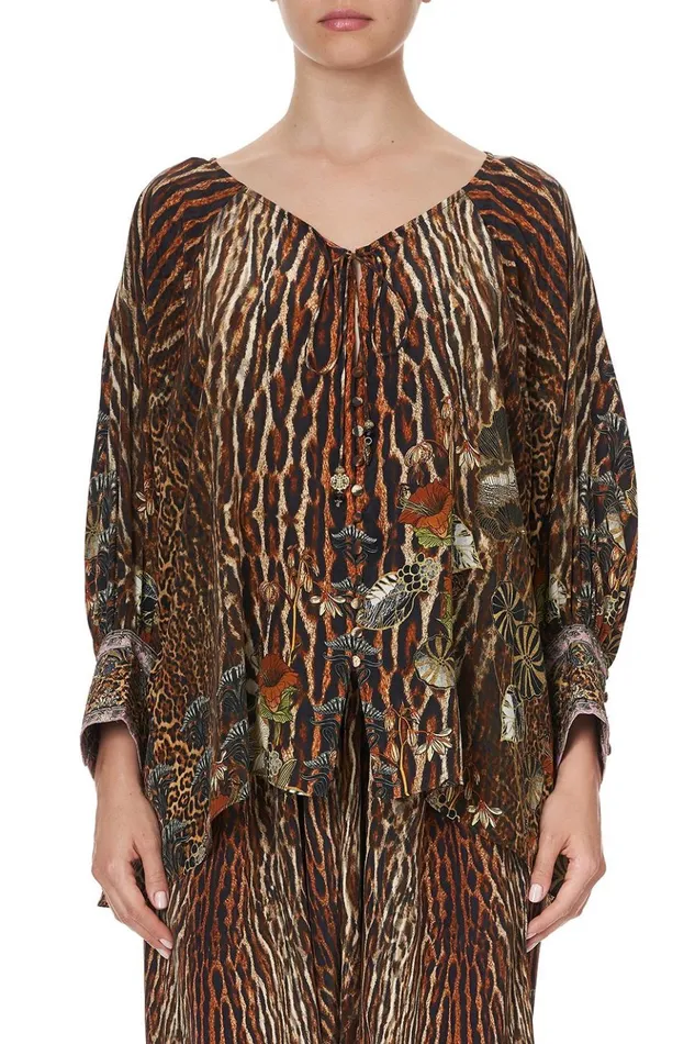 Women Tops Camilla Raglan Sleeve Button Up Top Wild Azal