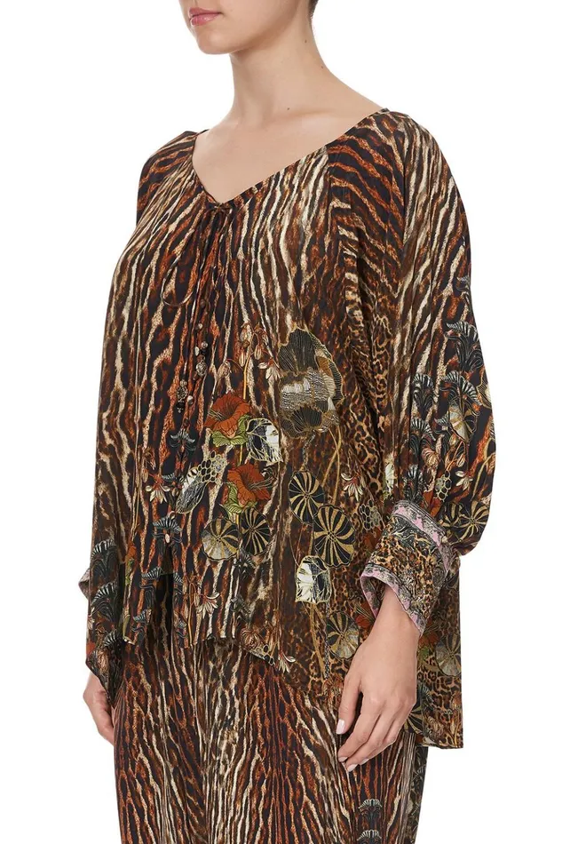 Women Tops Camilla Raglan Sleeve Button Up Top Wild Azal