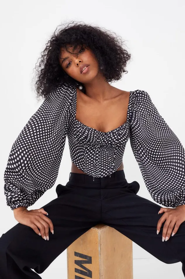 Women Tops For Love and Lemons Kat Long Sleeve Corset Top Black