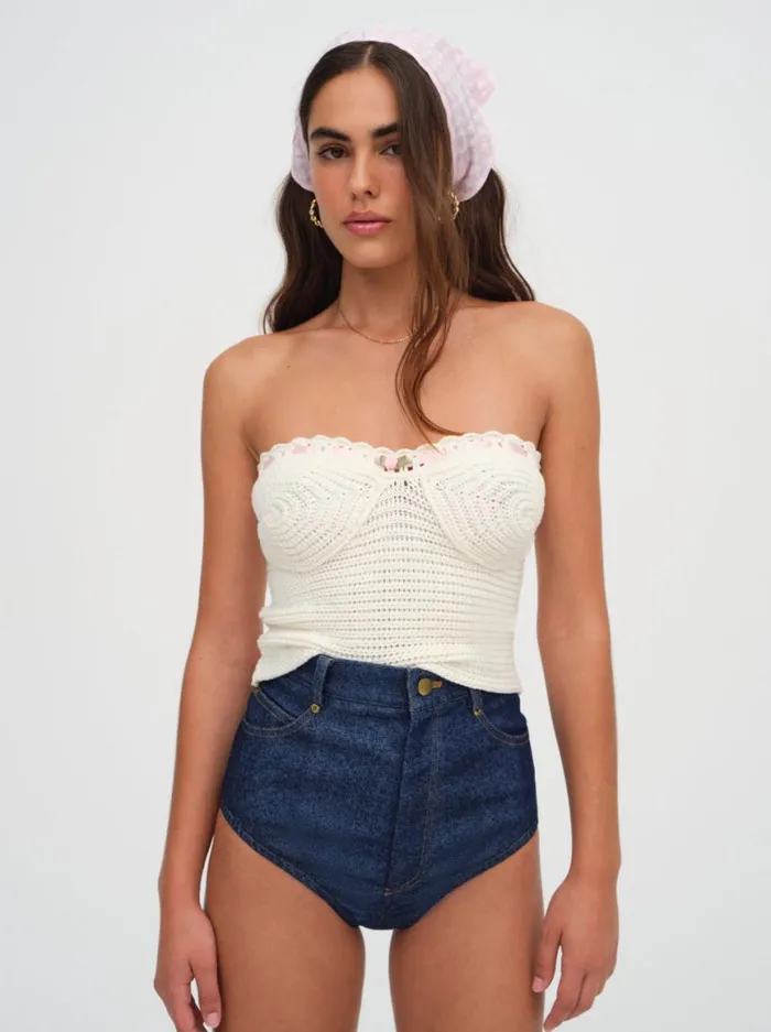 Women Tops For Love and Lemons Kelsey Crochet Top Beige