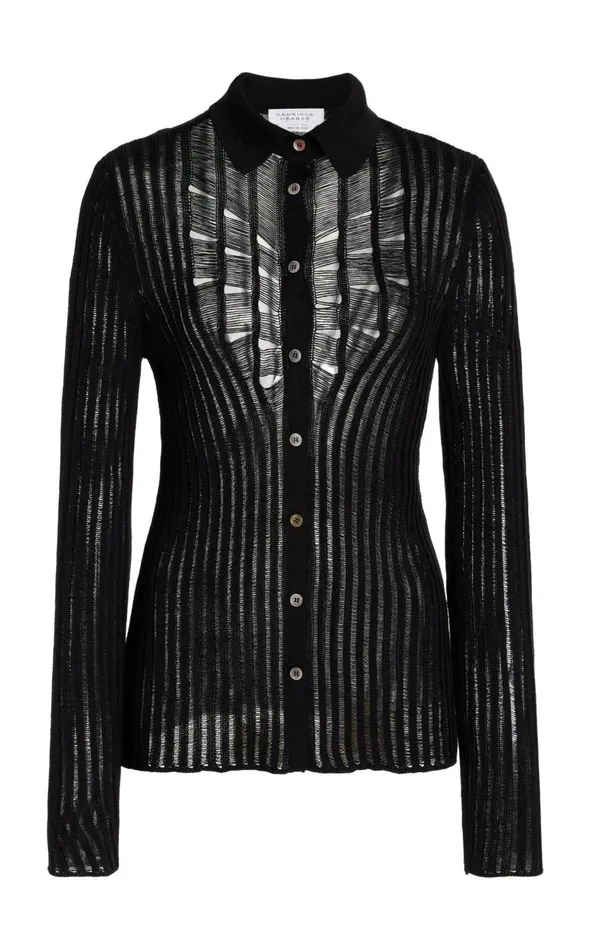 Women Tops Gabriela Hearst Aera Knit Shirt In Black Shappe Silk