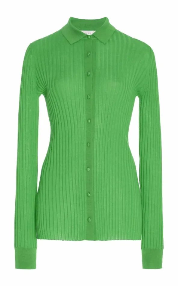 Women Tops Gabriela Hearst Cavalieri Knit Shirt In Fluorescent Green Cashmere Silk