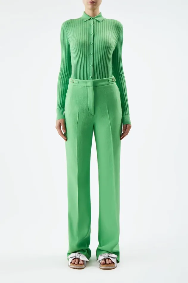 Women Tops Gabriela Hearst Cavalieri Knit Shirt In Fluorescent Green Cashmere Silk