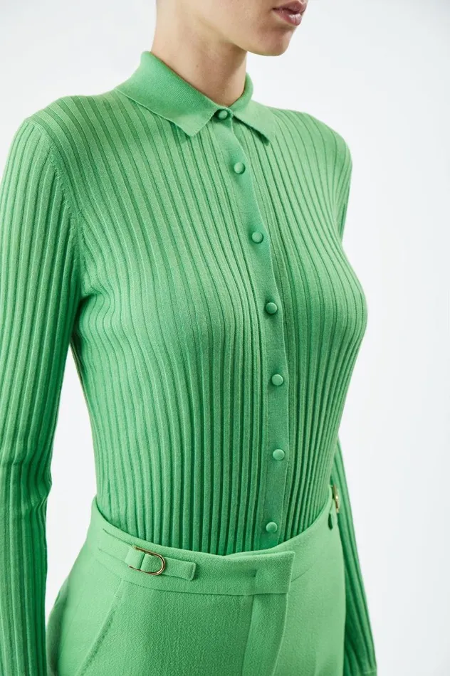 Women Tops Gabriela Hearst Cavalieri Knit Shirt In Fluorescent Green Cashmere Silk