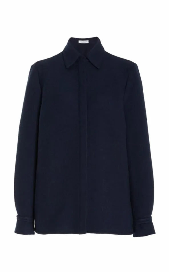 Women Tops Gabriela Hearst Cruz Shirt In Dark Navy Virgin Wool