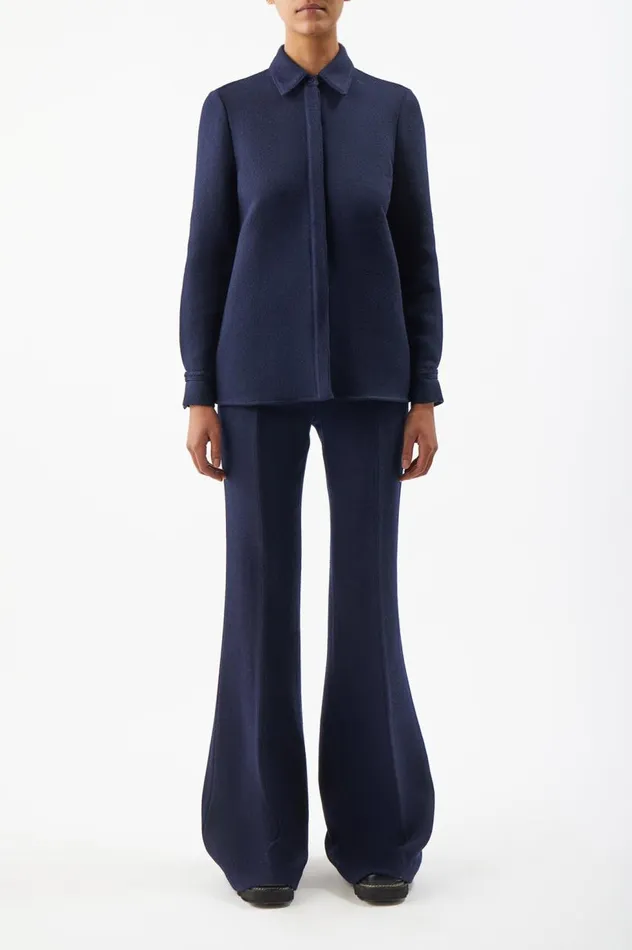 Women Tops Gabriela Hearst Cruz Shirt In Dark Navy Virgin Wool