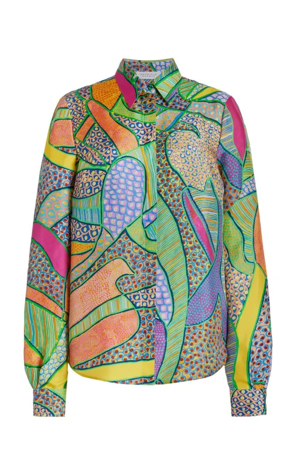 Women Tops Gabriela Hearst Henri Blouse In Green Multi Printed Silk Twill