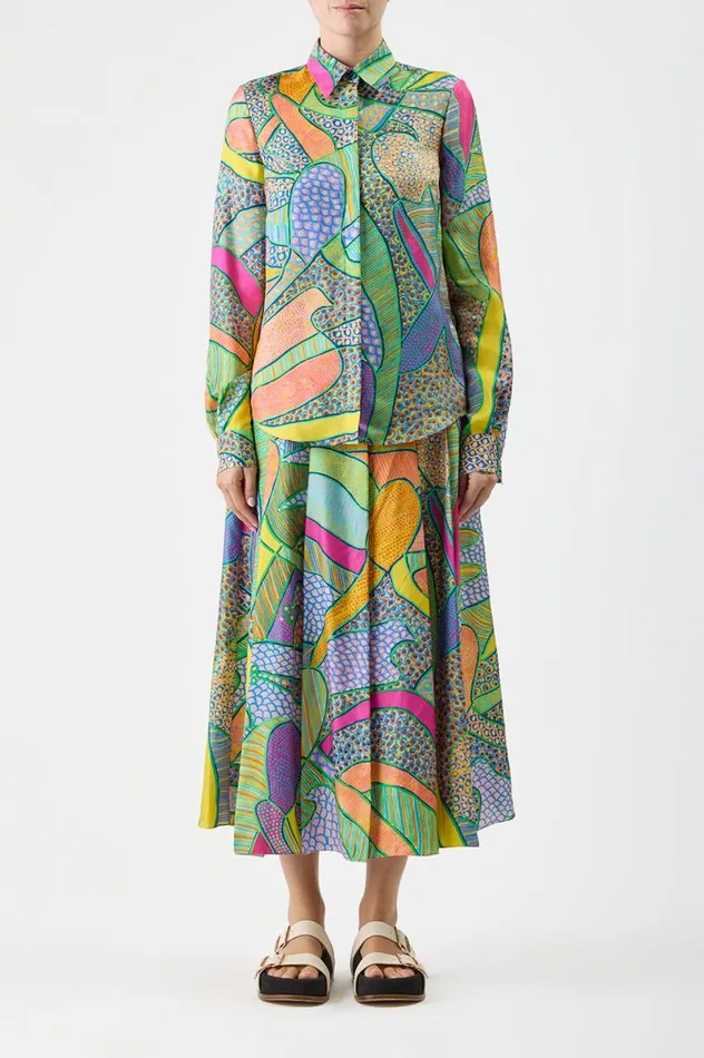 Women Tops Gabriela Hearst Henri Blouse In Green Multi Printed Silk Twill