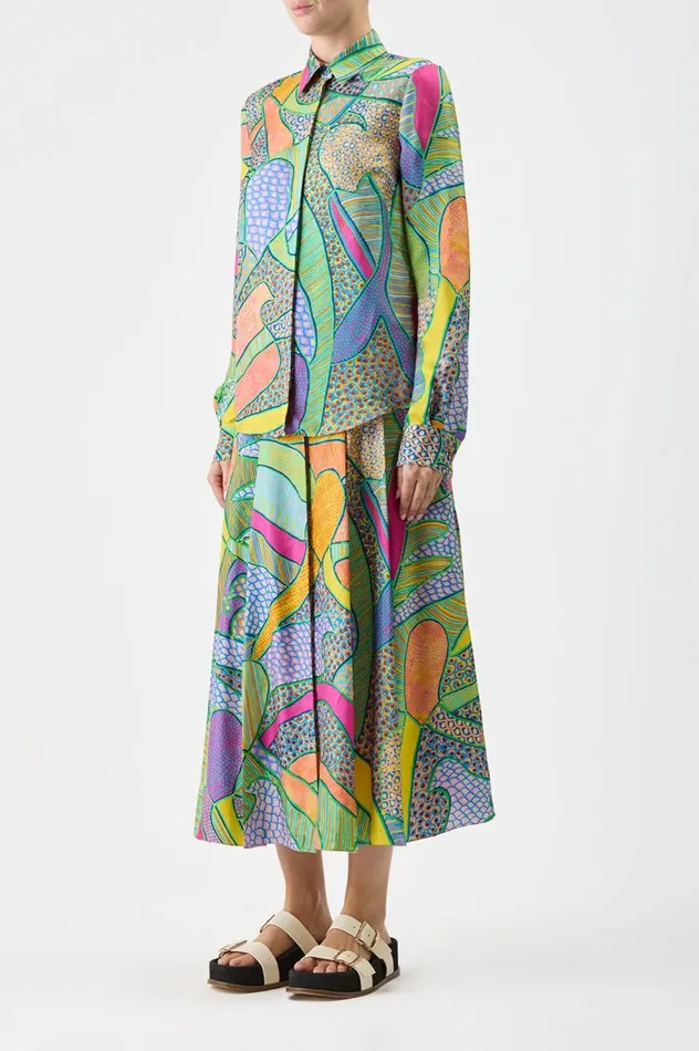 Women Tops Gabriela Hearst Henri Blouse In Green Multi Printed Silk Twill