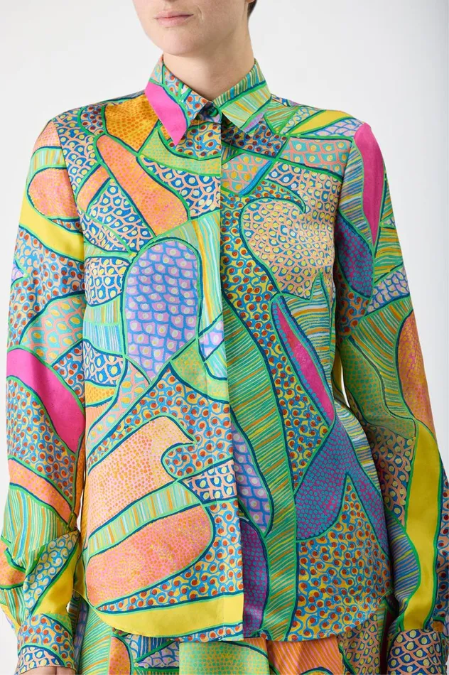 Women Tops Gabriela Hearst Henri Blouse In Green Multi Printed Silk Twill