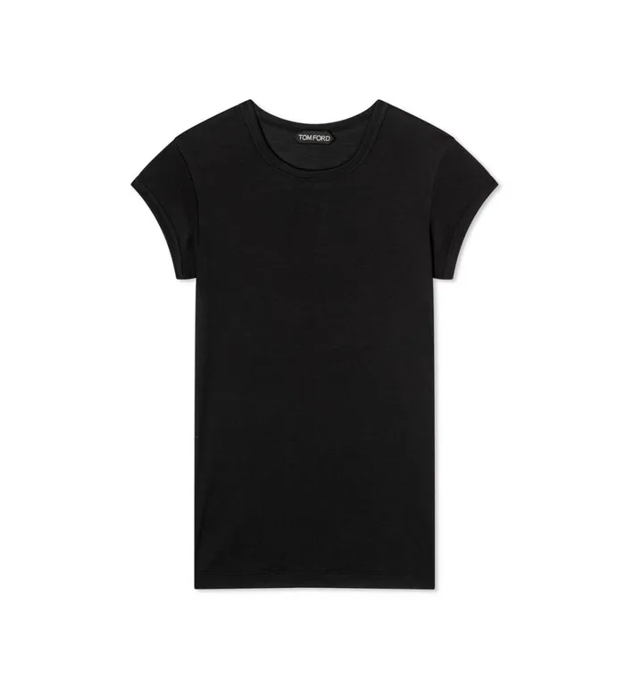 Women Tops Tom Ford Silk Wool Jersey Cap Sleeve TShirt Black
