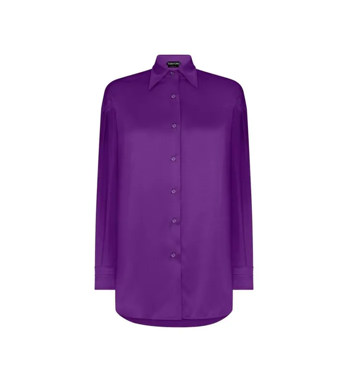 Women Tops Tom Ford Stretch Silk Satin Relaxed Fit Shirt Amethyst