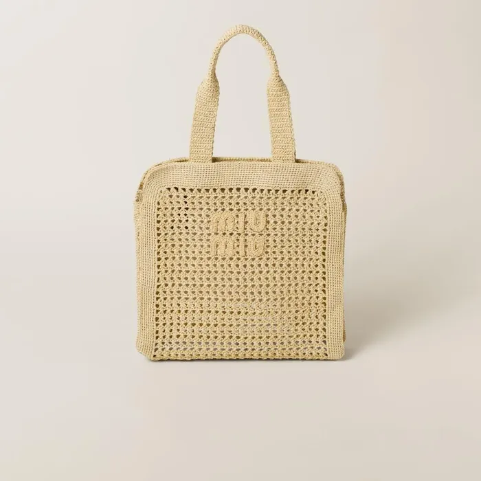 Women Totes Miu Miu Woven Fabric Tote Bag Natural