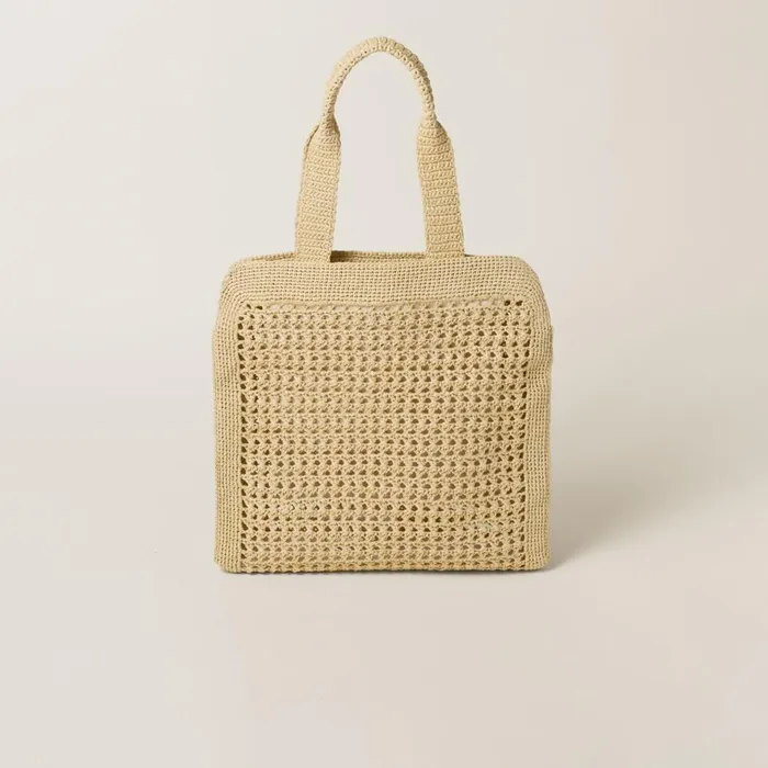 Women Totes Miu Miu Woven Fabric Tote Bag Natural Women Totes Miu Miu Woven Fabric Tote Bag Natural
