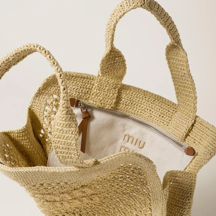 Women Totes Miu Miu Woven Fabric Tote Bag Natural Women Totes Miu Miu Woven Fabric Tote Bag Natural