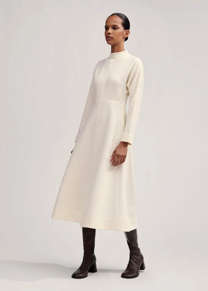 Women Travel Tailoring Batwing Sleeve Midi Dress Cream MEEM