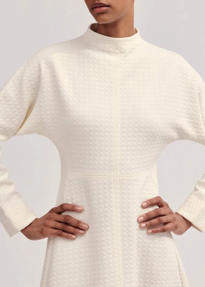 Women Travel Tailoring Batwing Sleeve Midi Dress Cream MEEM