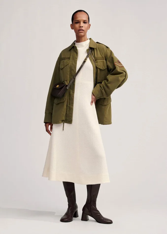 Women Travel Tailoring Batwing Sleeve Midi Dress Cream MEEM