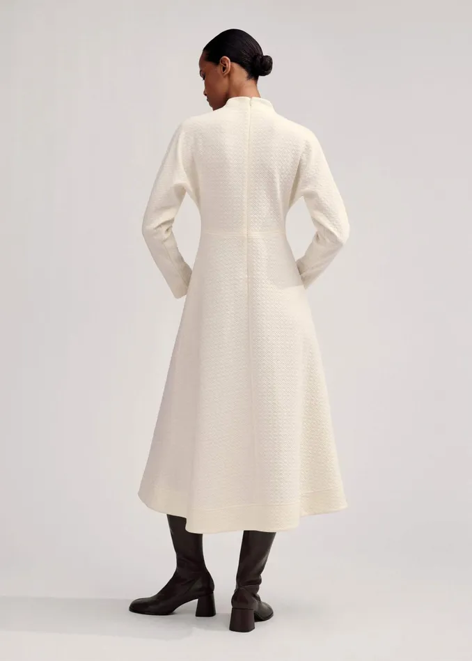 Women Travel Tailoring Batwing Sleeve Midi Dress Cream MEEM