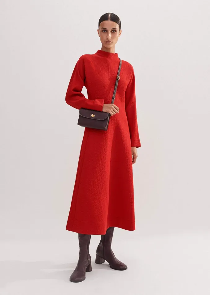Women Travel Tailoring Batwing Sleeve Midi Dress Deep Winter Orange MEEM