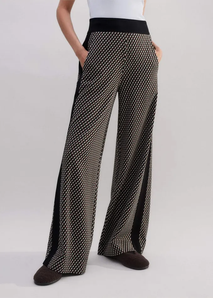 Women Travel Tailoring Geo Jacquard WideLeg Pant Blackbrowncream MEEM