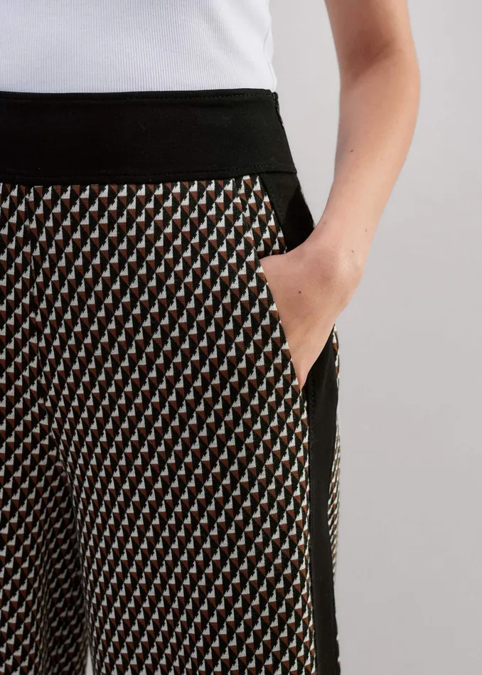 Women Travel Tailoring Geo Jacquard WideLeg Pant Blackbrowncream MEEM