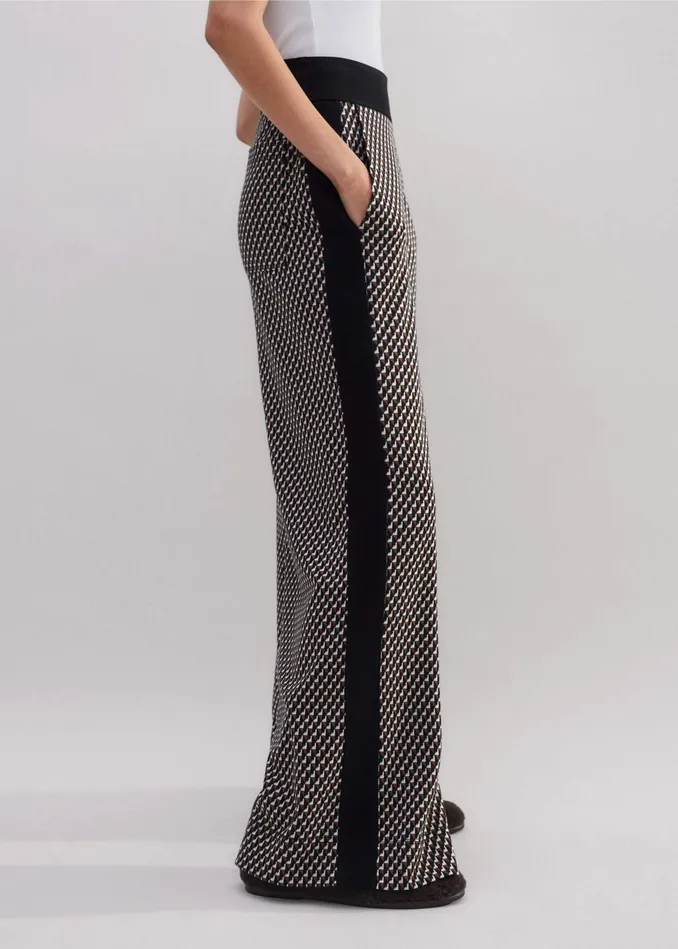 Women Travel Tailoring Geo Jacquard WideLeg Pant Blackbrowncream MEEM