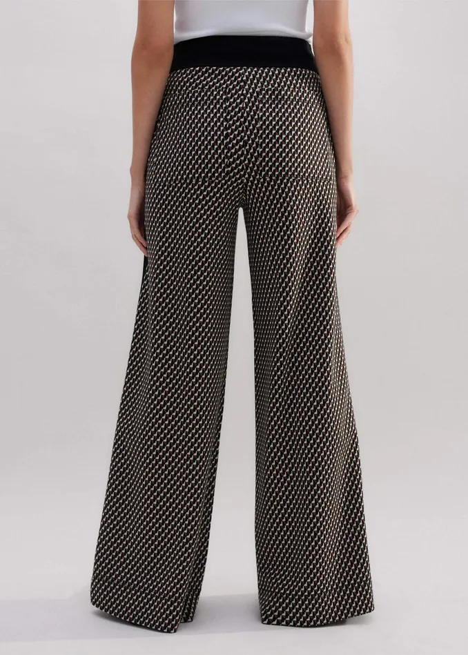 Women Travel Tailoring Geo Jacquard WideLeg Pant Blackbrowncream MEEM