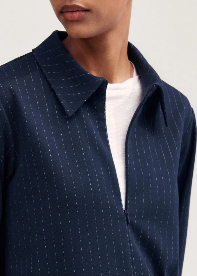 Women Travel Tailoring Pinstripe Box Top Navywhite MEEM