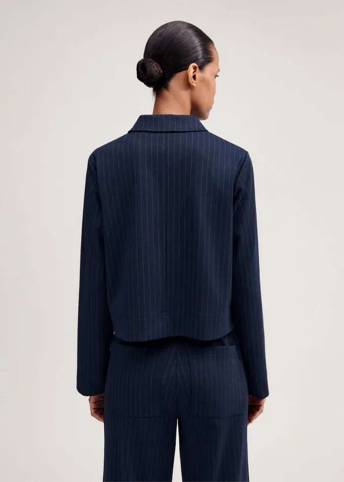Women Travel Tailoring Pinstripe Box Top Navywhite MEEM