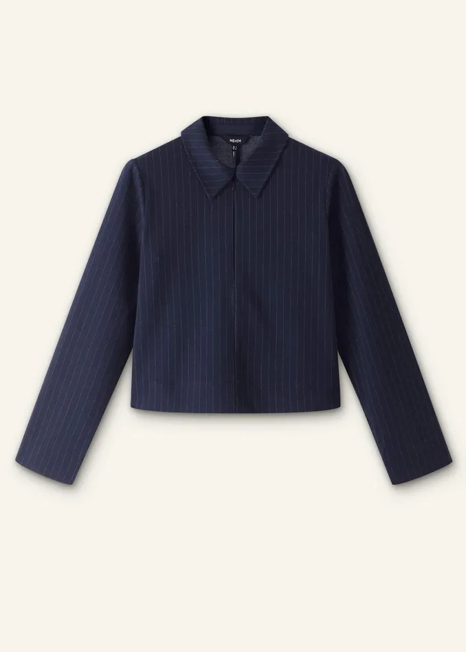 Women Travel Tailoring Pinstripe Box Top Navywhite MEEM