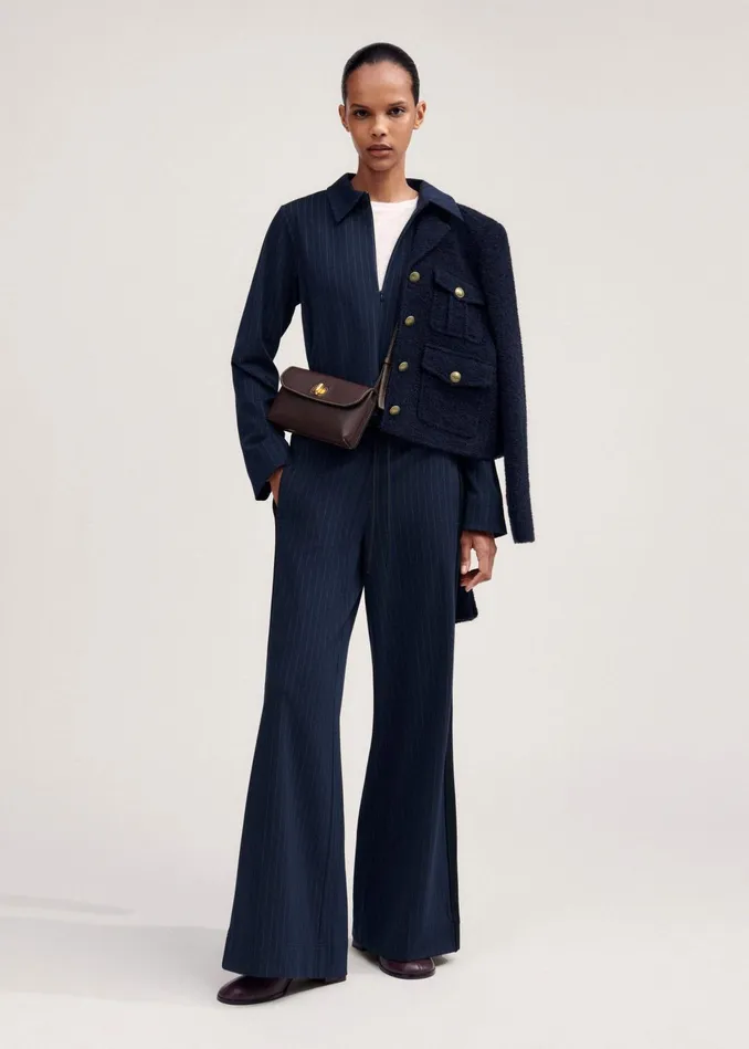Women Travel Tailoring Pinstripe Pant Box Top Coord MEEM