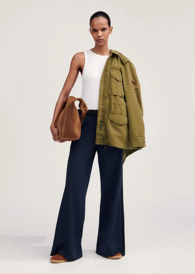 Women Travel Tailoring Pinstripe Pant Box Top Coord MEEM