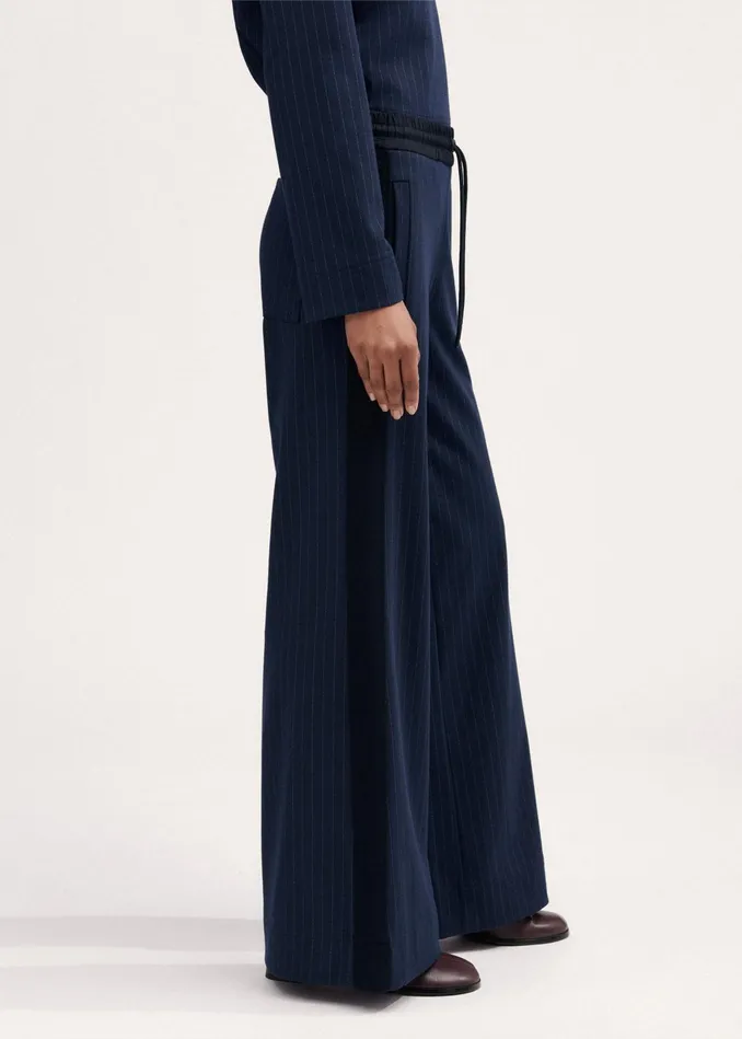 Women Travel Tailoring Pinstripe Pant Box Top Coord MEEM