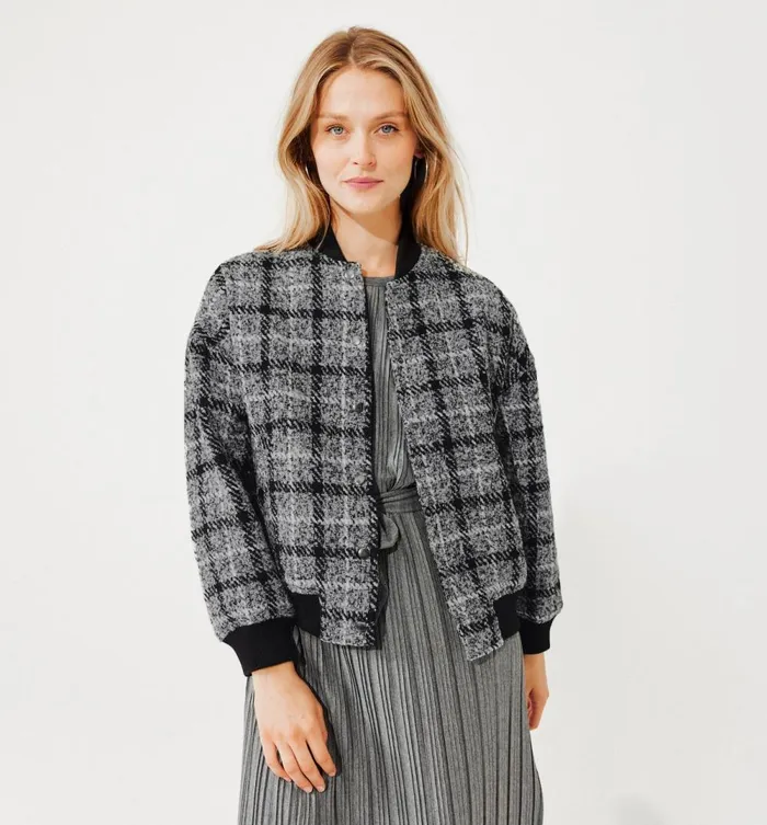 Women Tweed Bomber Jacket 8211 Multicolour Print Promod Jackets