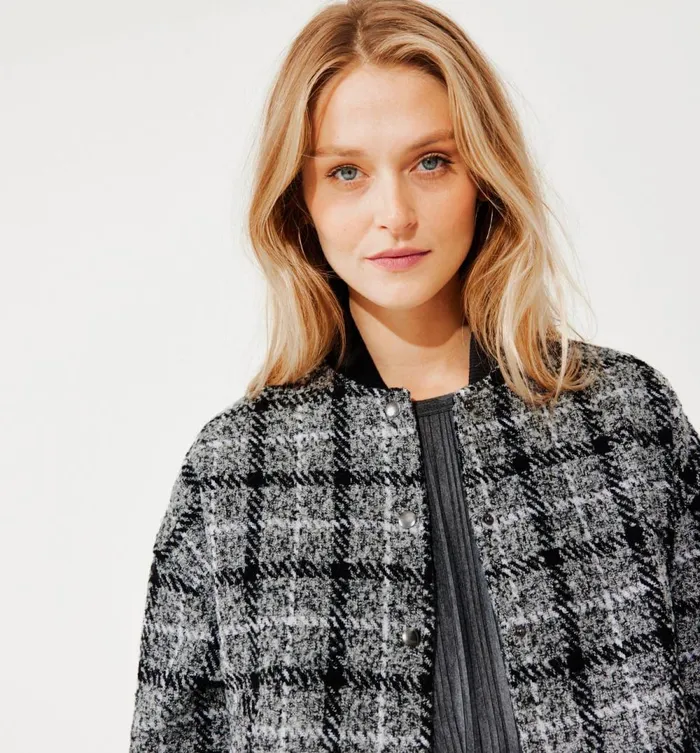Women Tweed Bomber Jacket 8211 Multicolour Print Promod Jackets Women Tweed Bomber Jacket 8211 Multicolour Print Promod Jackets