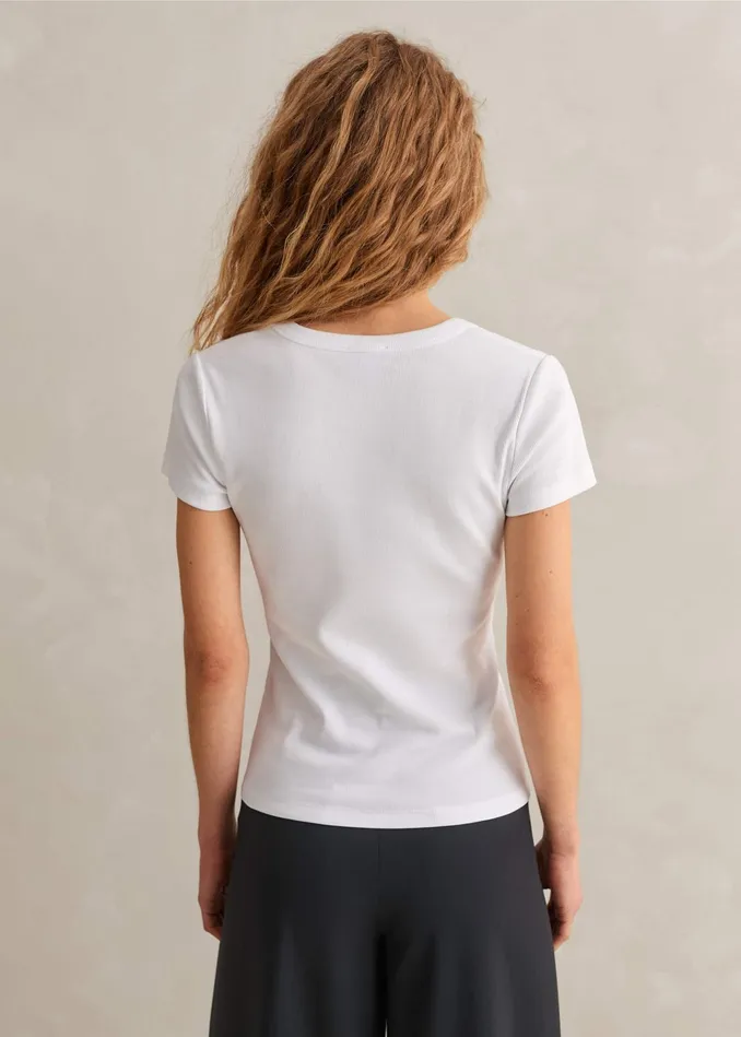 Women Ultimate Fitted Rib VNeck Tee Bright White MEEM