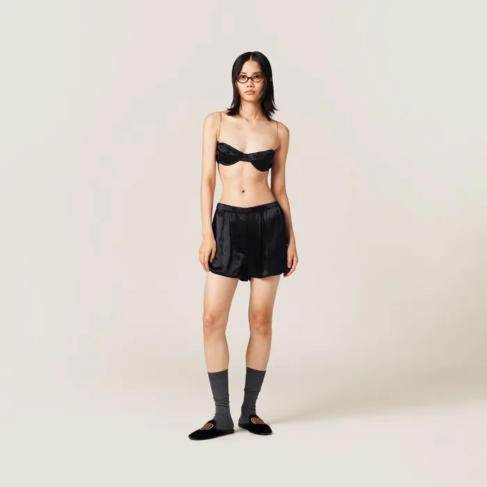 Women Underwear And Beachwear Miu Miu Satin Boxer Shorts Black Women Underwear And Beachwear Miu Miu Satin Boxer Shorts Black