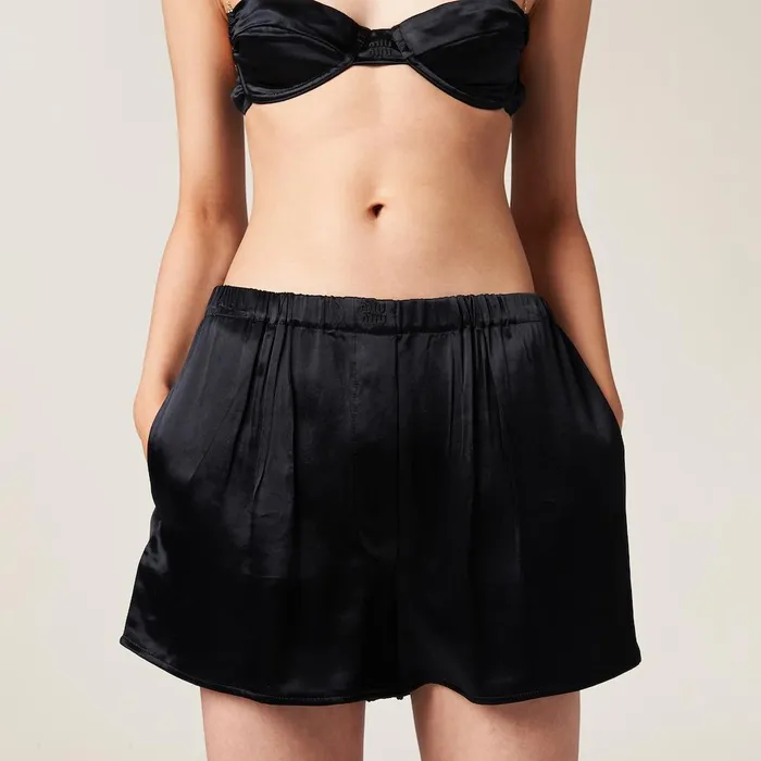 Women Underwear And Beachwear Miu Miu Satin Boxer Shorts Black Women Underwear And Beachwear Miu Miu Satin Boxer Shorts Black