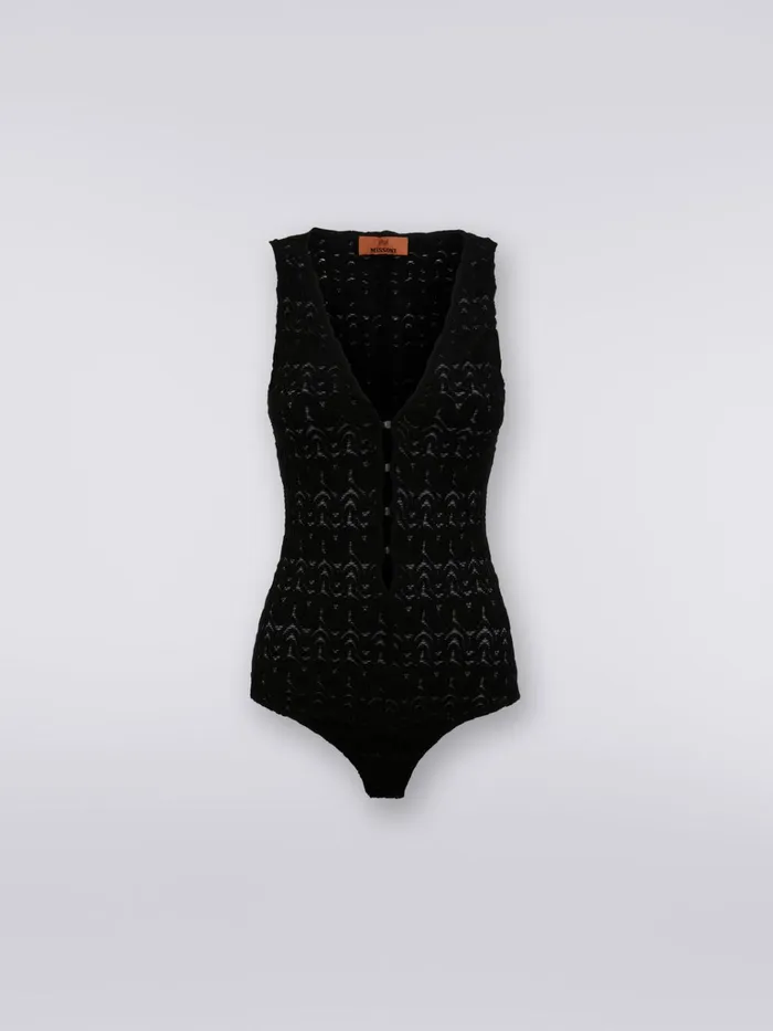 Women VNeck Bodysuit In Viscose Blend With Lace Effect Black Missoni Tshirts And Tops