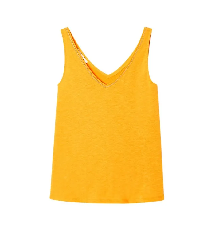 Women VNeckline Sleeveless Top 8211 Yellow Promod Tops Women VNeckline Sleeveless Top 8211 Yellow Promod Tops
