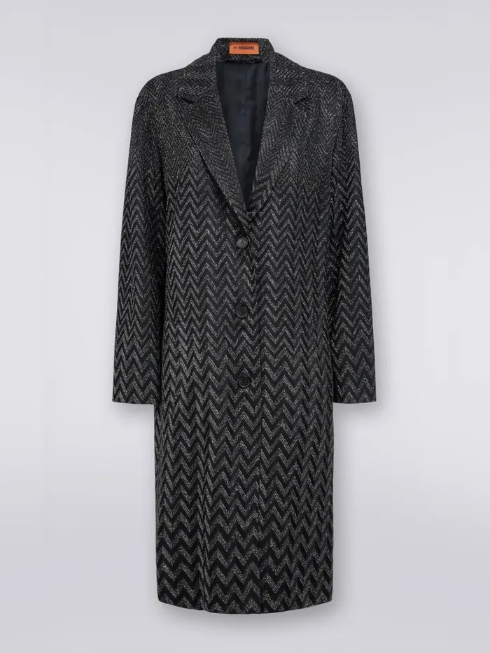 Women Viscose Chevron Coat With Lurex Black Missoni Coats and Jackets