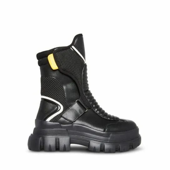 Women VOLT BLACK LEATHER Black Leather Steve Madden Boots and Booties