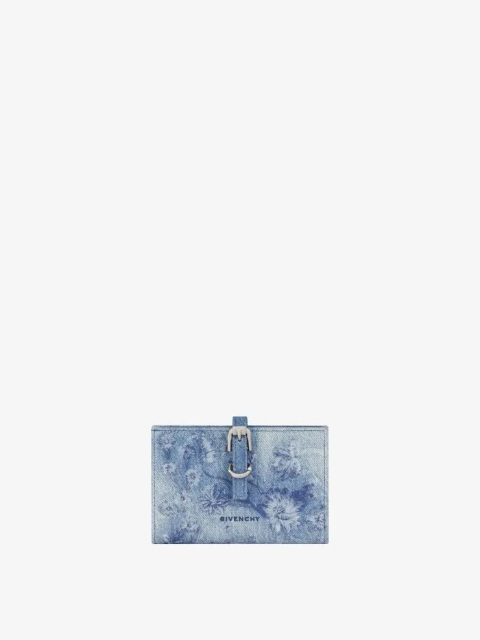 Women Wallets and Card Holders Givenchy Voyou Wallet In Washed Embroidered Denim Medium Blue