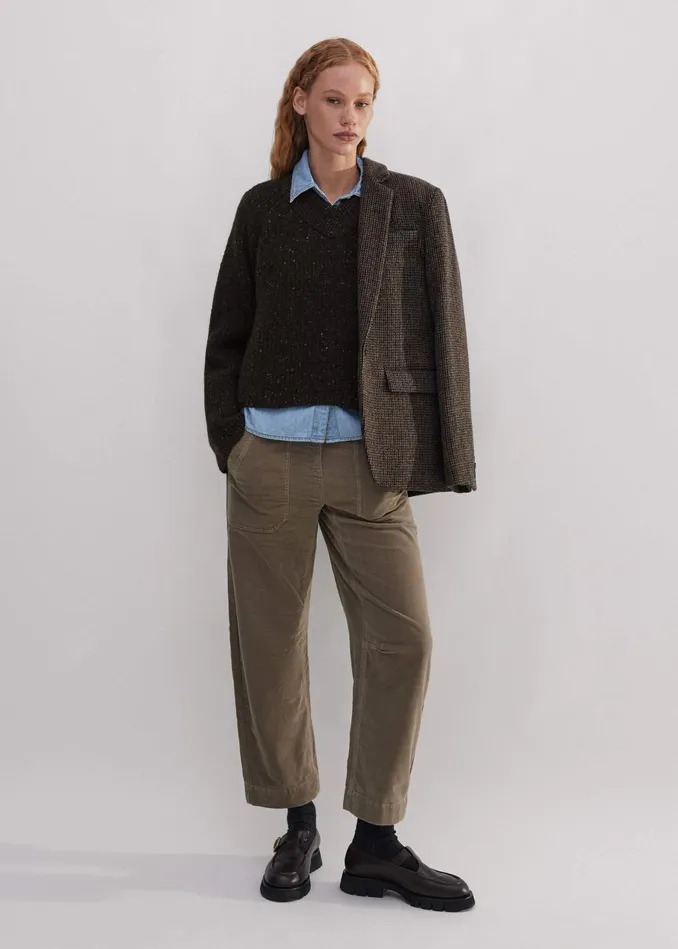 Women Washed Velvet EngineeredLeg Pant Winter Stone MEEM