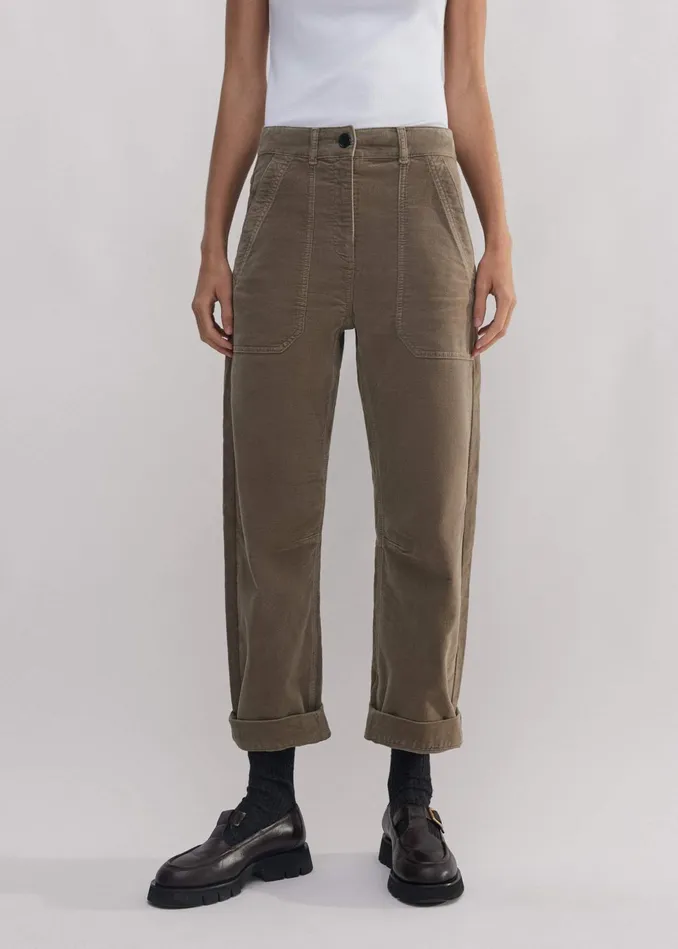 Women Washed Velvet EngineeredLeg Pant Winter Stone MEEM