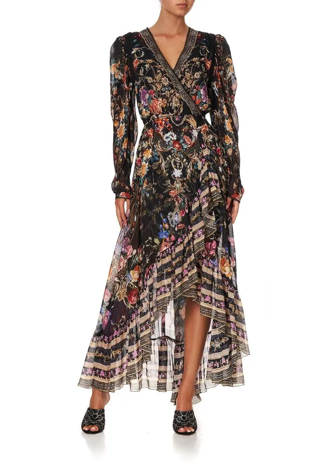 Women Wedding Guest Dresses Camilla Blouson Wrap Sleeve Dress Blushing Manor
