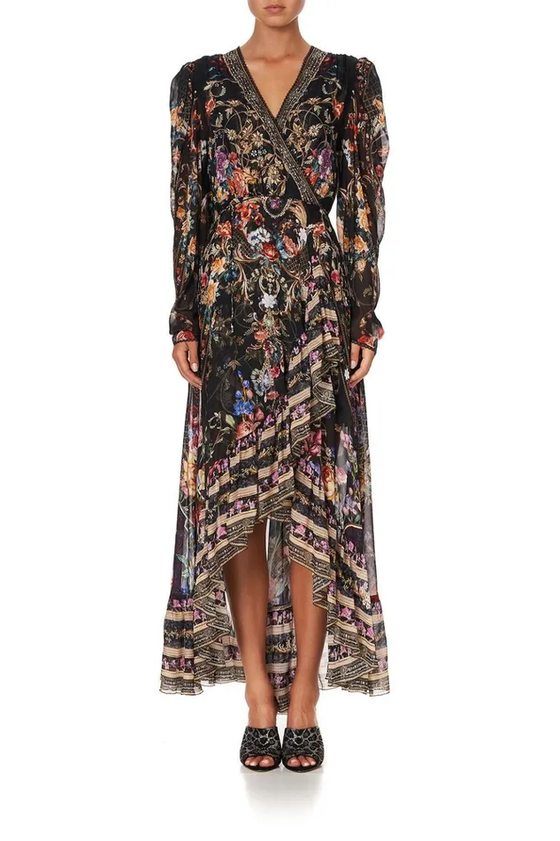 Women Wedding Guest Dresses Camilla Blouson Wrap Sleeve Dress Blushing Manor