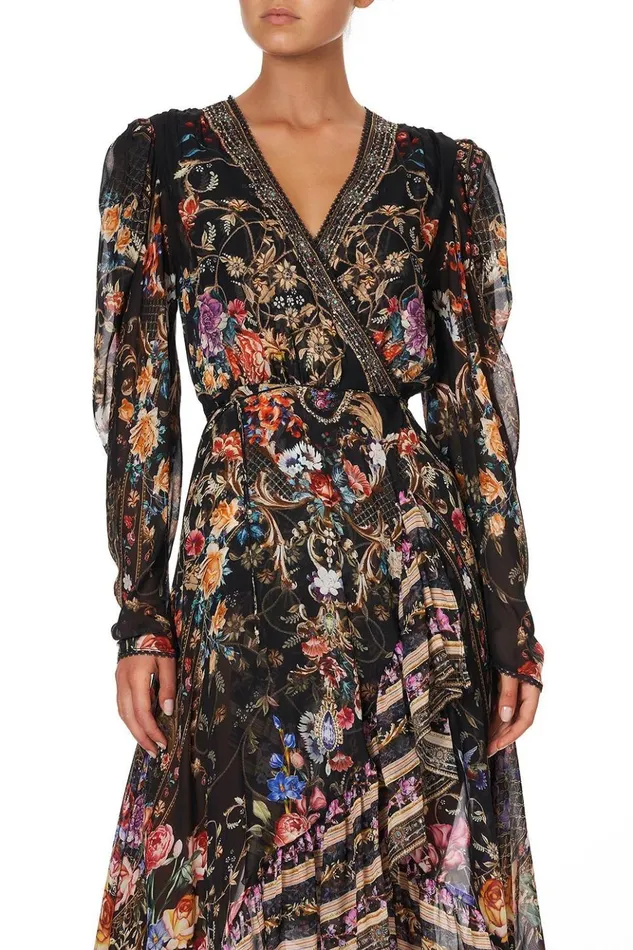 Women Wedding Guest Dresses Camilla Blouson Wrap Sleeve Dress Blushing Manor