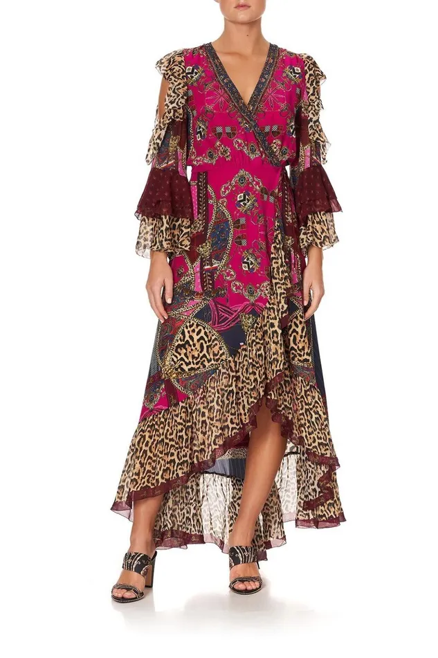 Women Wedding Guest Dresses Camilla Ruffle Sleeve Wrap Dress Dining Hall Darling